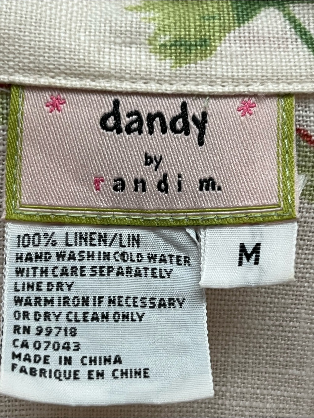 dandy by randi m Floral Linen Button Down Quarter Sleeve Blouse Size M - Picture 3 of 6
